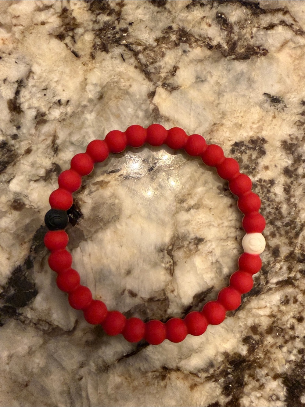 Lokai Red Bead Silicone Bracelet with Black and White Accents